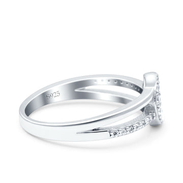 Moon Star Ring Round Simulated Cubic Zirconia Split Shank 925 Sterling Silver